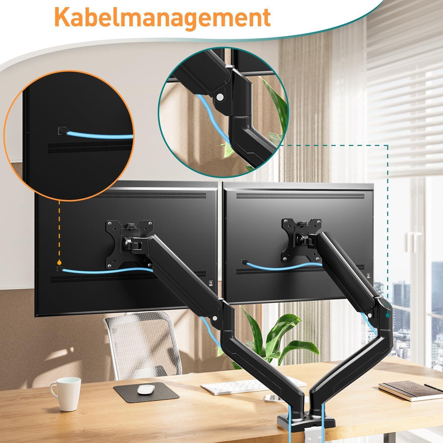 ELIVED Monitor Halterung 2 Monitore 13-32 Zoll VESA 75/100 Gasdruckfeder