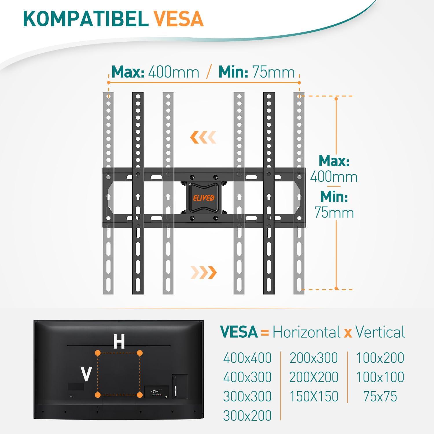 TV Wandhalterung für 26-65 Zoll TV, bis 40kg, VESA