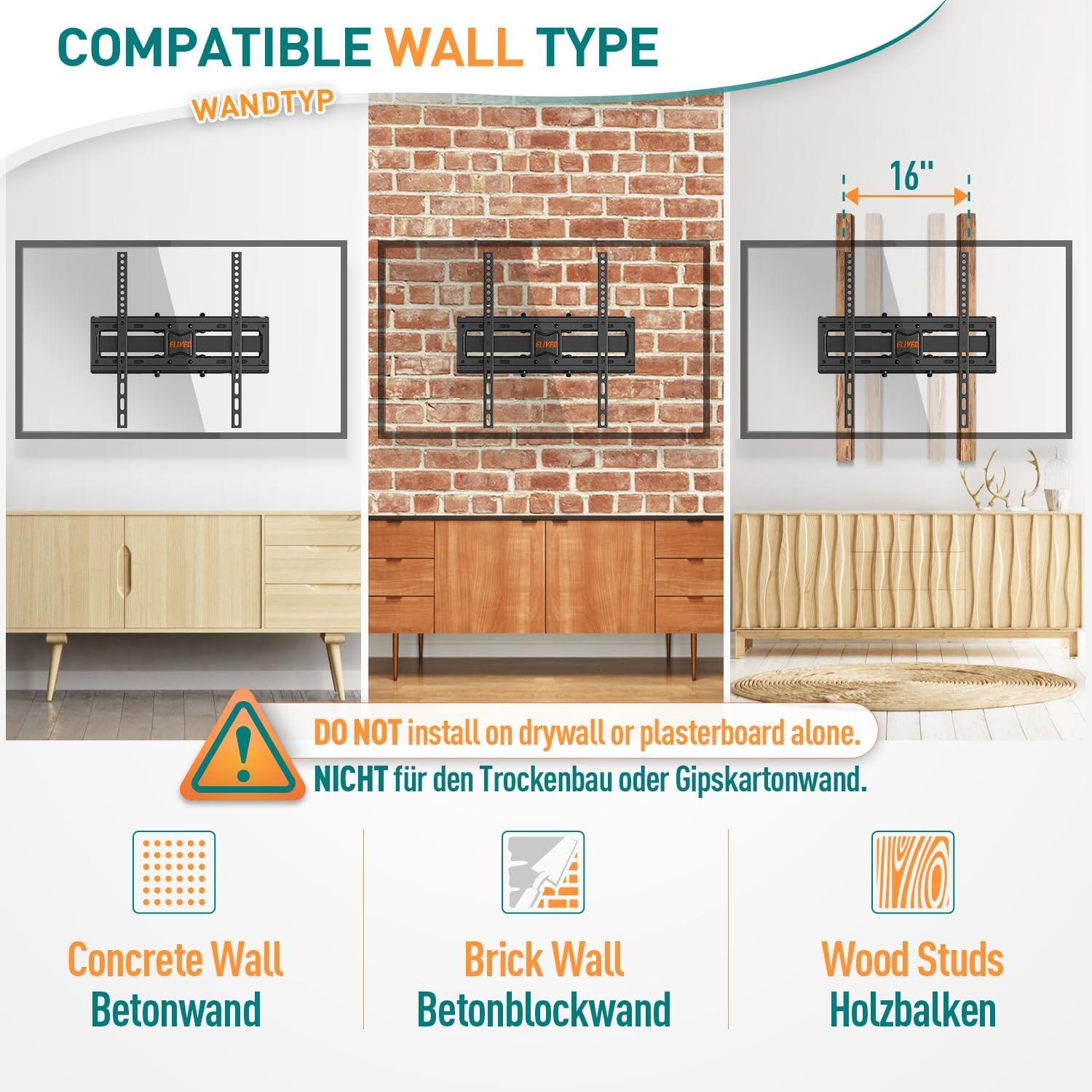 Schwenkbare TV Wandhalterung 26-65 Zoll Flach Curved bis 40kg VESA