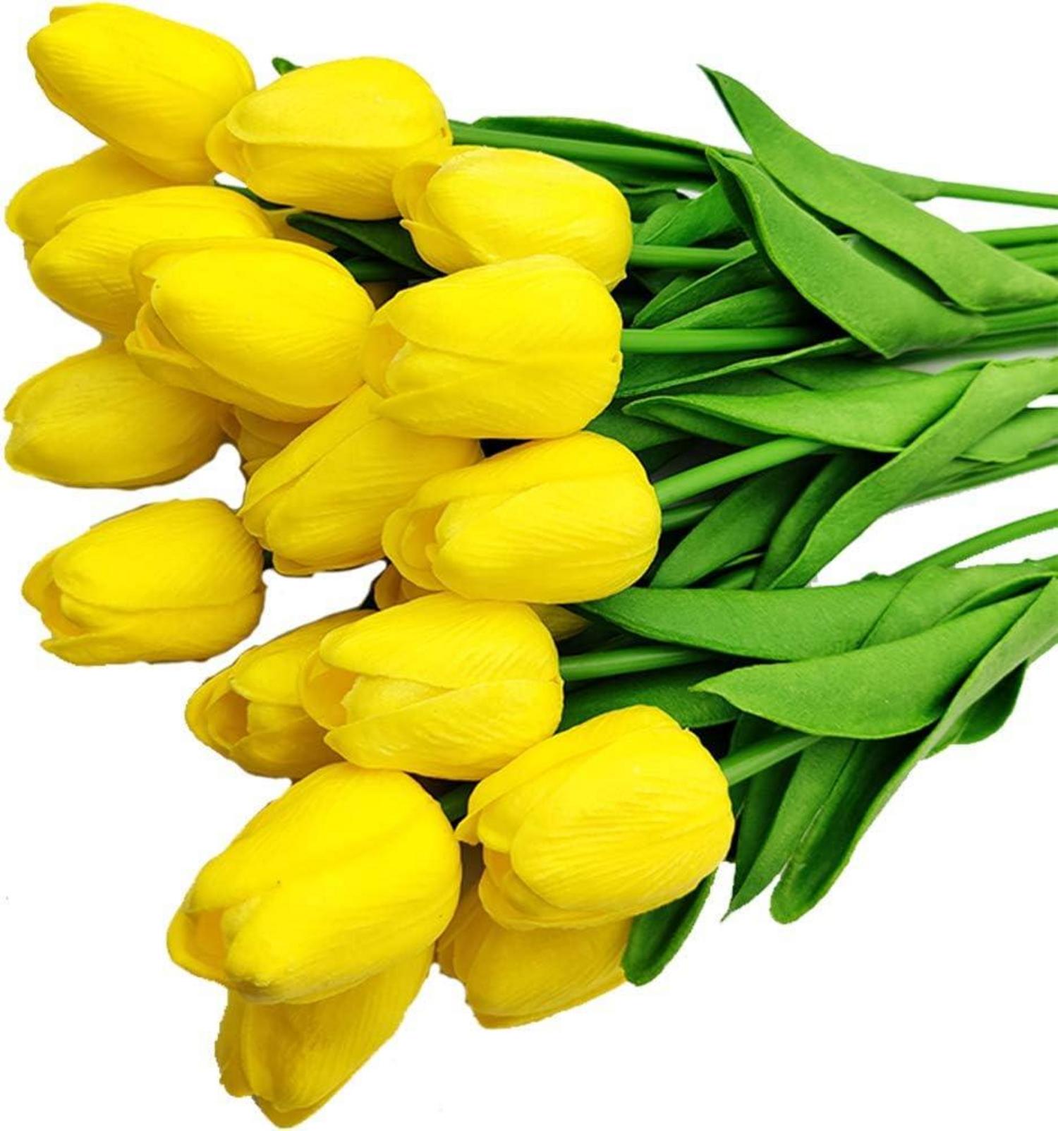 20 Stück Künstliche Tulpen Gefälschte Tulpen Hochzeitssträuße Blumen PU Gelb