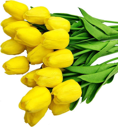 20 Stück Künstliche Tulpen Gefälschte Tulpen Hochzeitssträuße Blumen PU Gelb