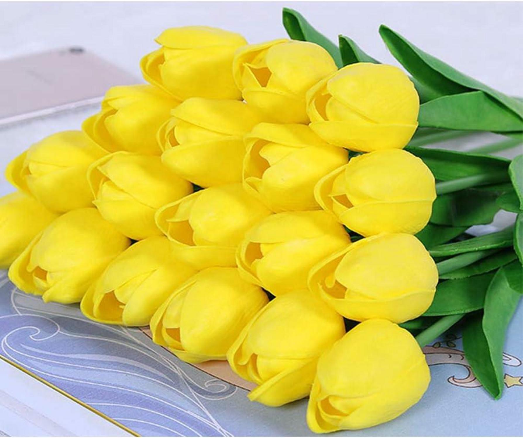 20 Stück Künstliche Tulpen Hochzeitssträuße Gelb PU Blumen