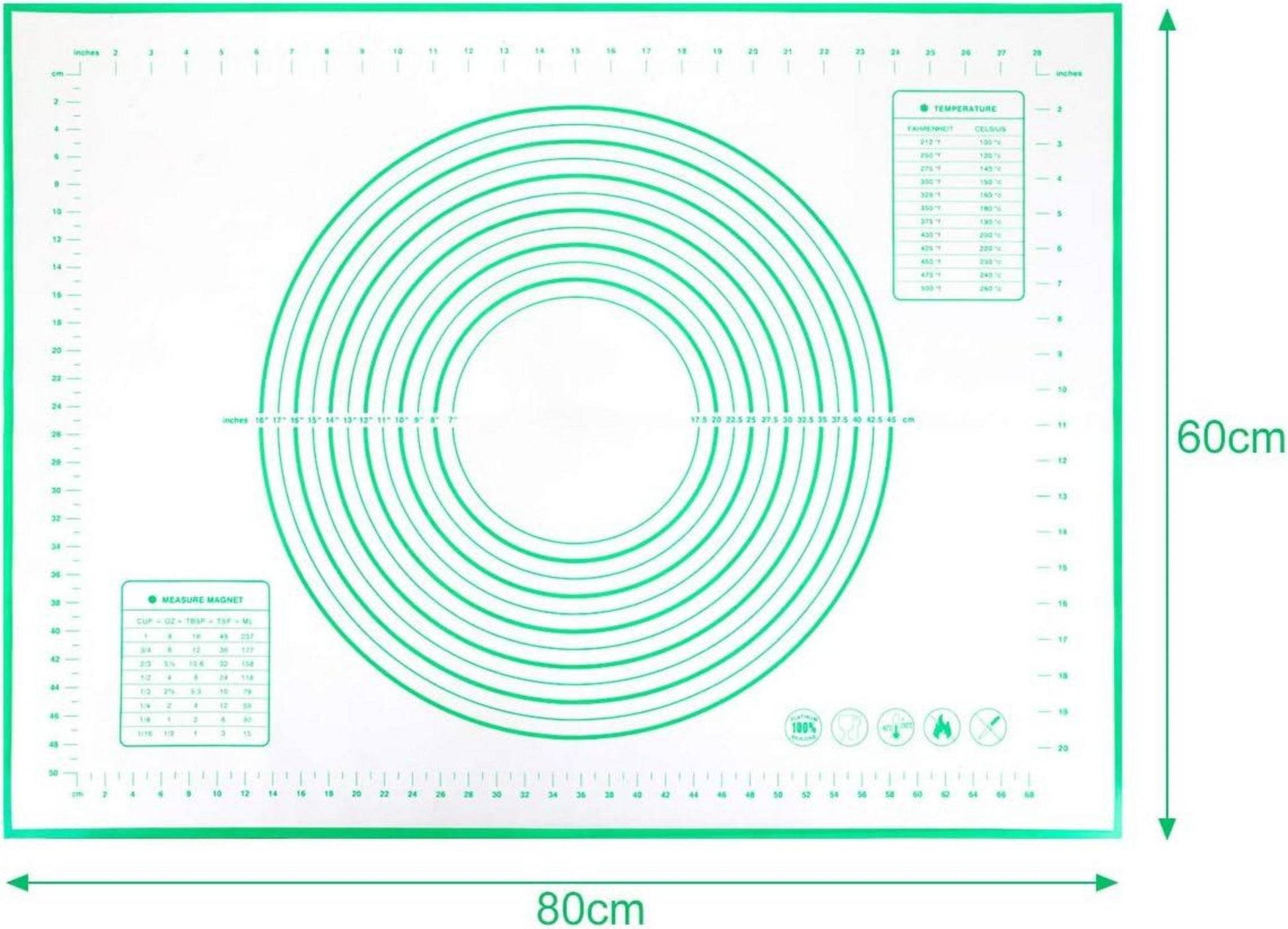 Silikonmatte Backmatte Groß Antirutsch Grün 80 x 60 cm