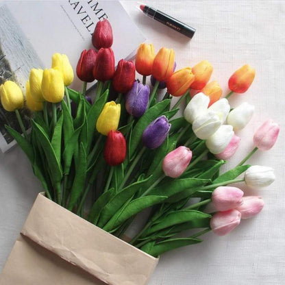 Künstliche Tulpen 20 Stück Rosa Hochzeitssträuße PU Blumen Bouquet