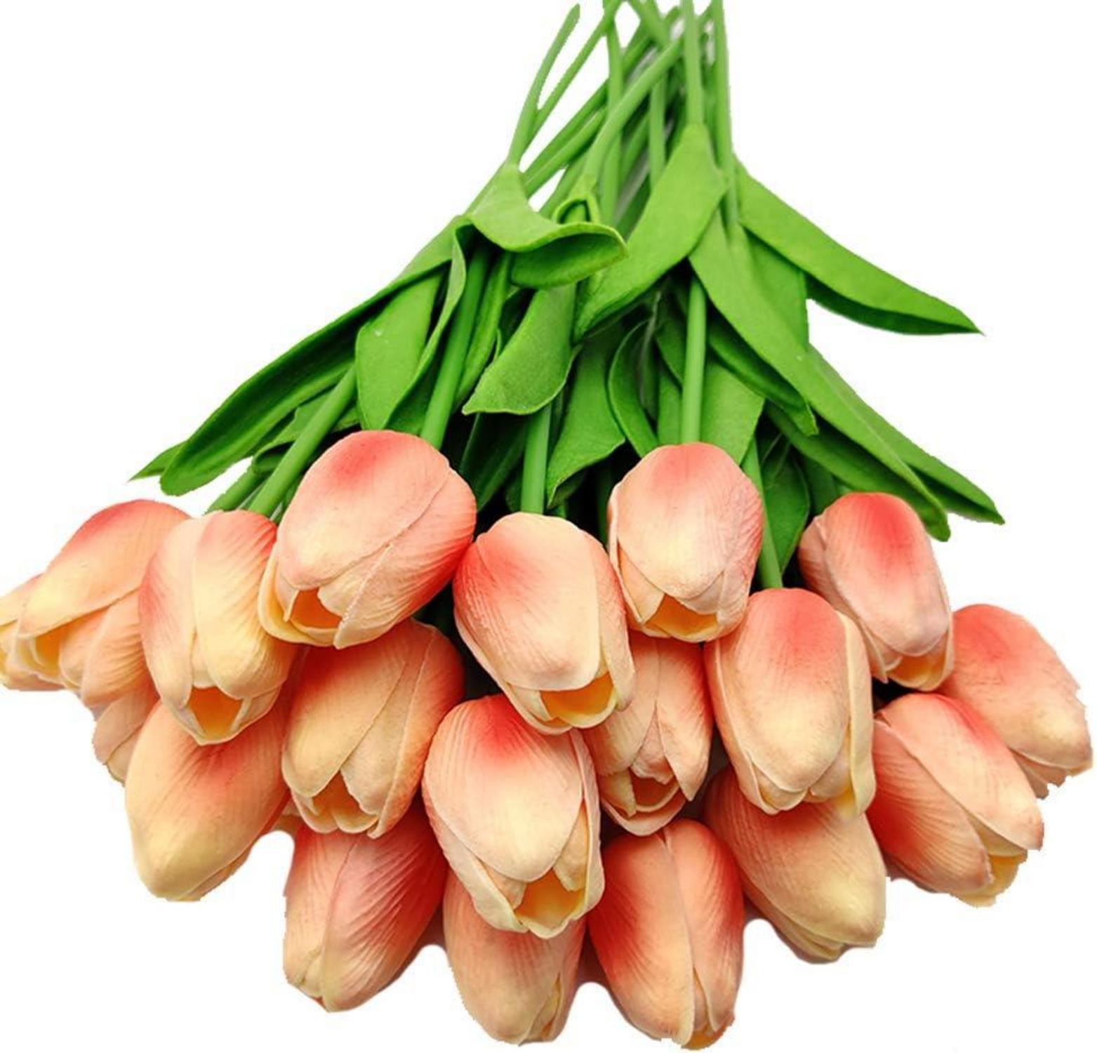 Künstliche Tulpen Hochzeitssträuße Blumen Stiel aus Stahldraht 20 Stück Champagnerrot