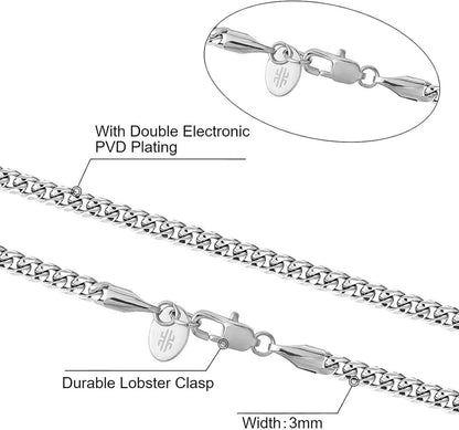 Herren Panzerkette Edelstahl 18K Gold vergoldet Cuban Link Chain 3mm 61cm Silber Gold