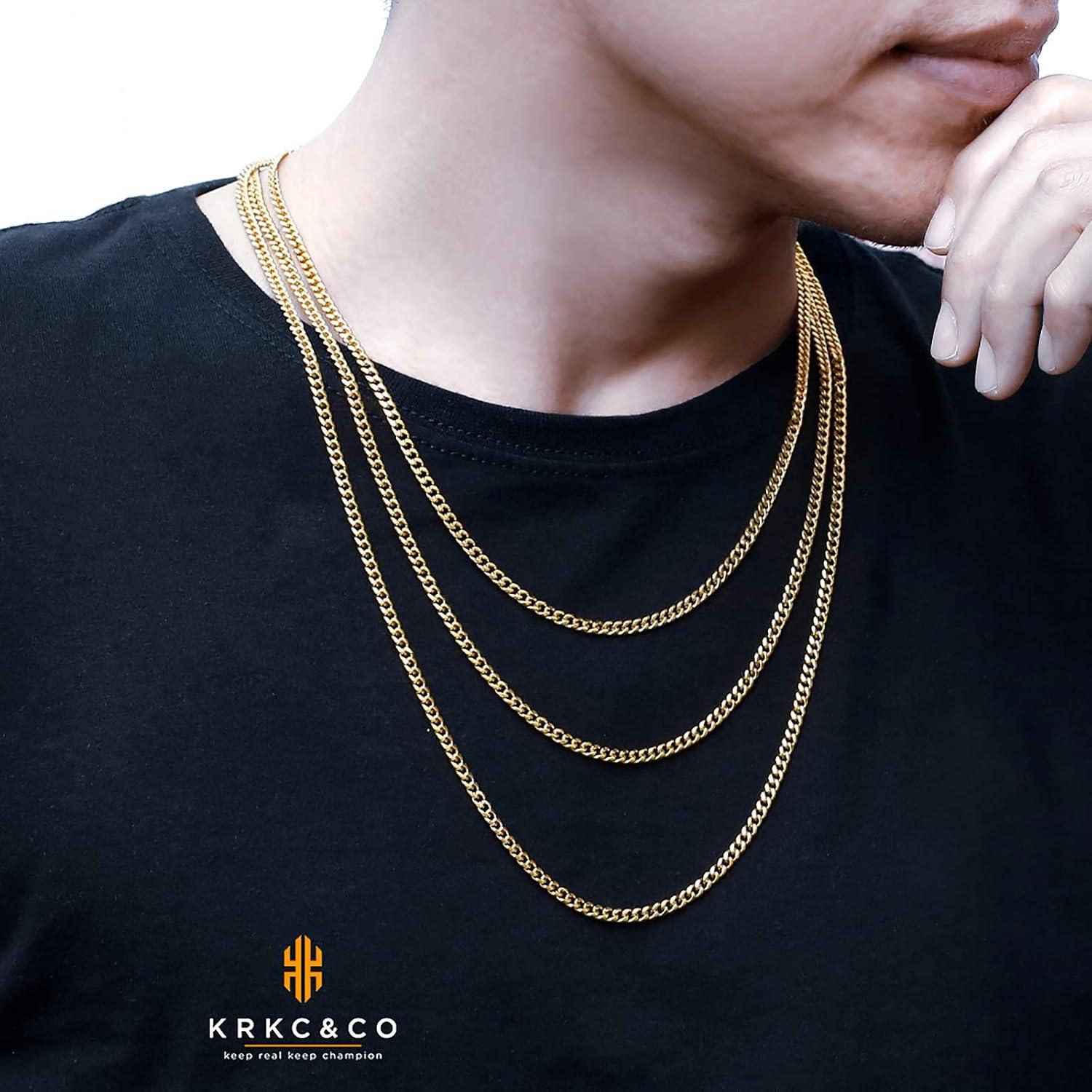 Panzerkette Herren Edelstahl 3mm 18K Gold Vergoldet