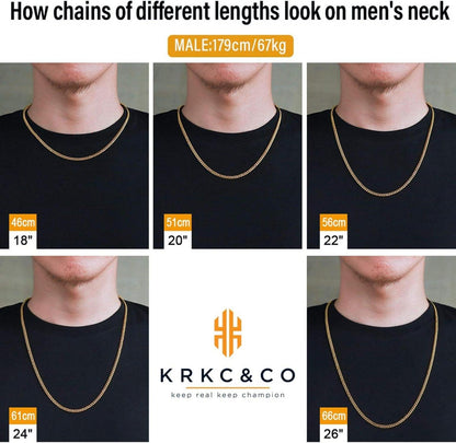 Herren Panzerkette Edelstahl 18K Gold Cuban Link 3mm 45.7cm Gold