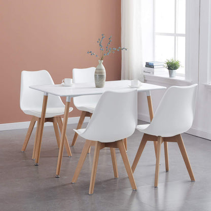 Modernes Esstisch-Set weiß mit 4 Stühlen | Holzbeine