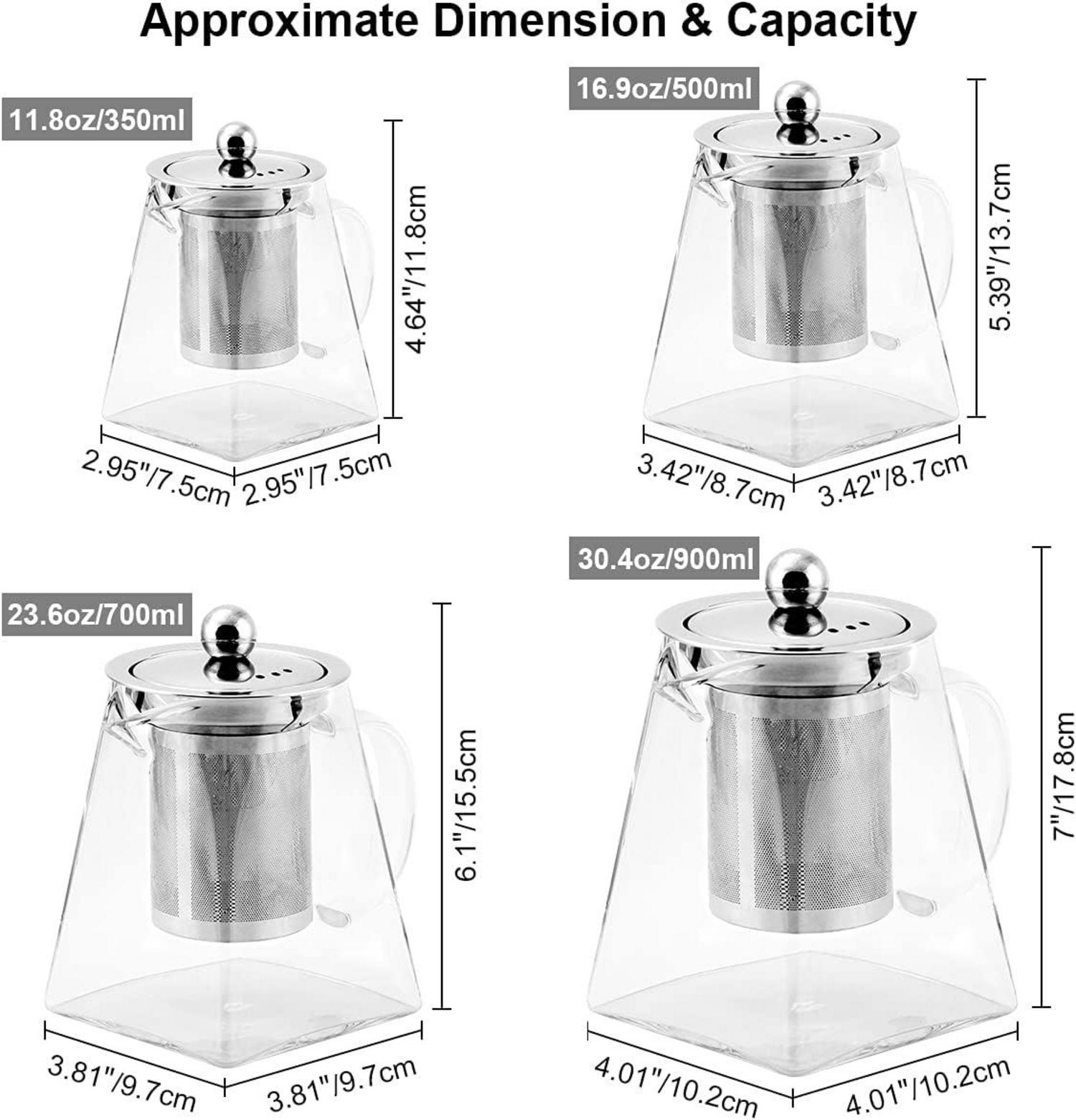 Teekanne Glas 500ml Eckig mit Siebeinsatz, Borosilikatglas