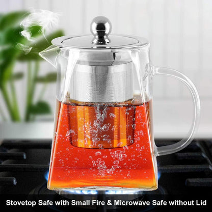 Teekanne Glas 500ml mit Siebeinsatz, Eckig, Hitzebeständig