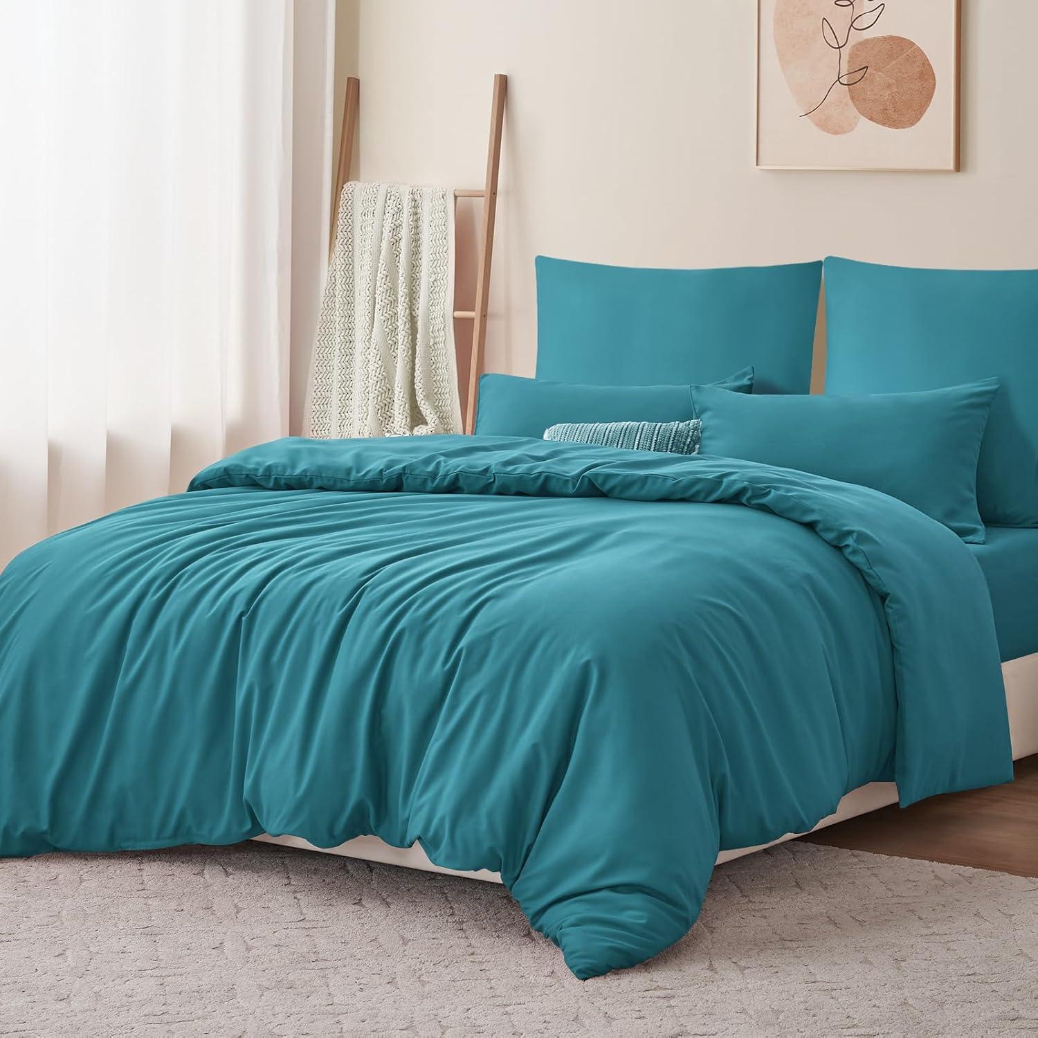 Bettwäsche Set 200x200 Türkis Mikrofaser mit Reißverschluss