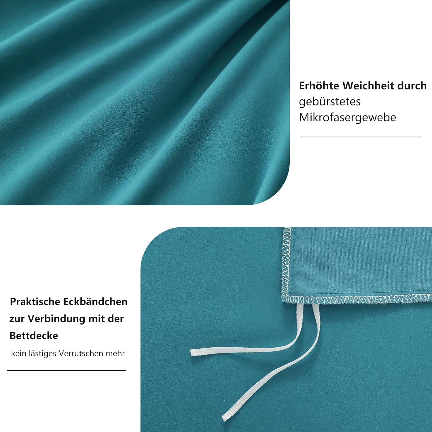 Bettwäsche Set 200x220 Türkis Mikrofaser 3tlg. Weich Bügelfrei