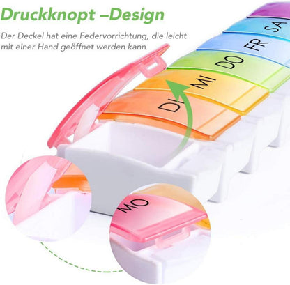 Tablettenbox Deutsch 7 Tage Pillendose Regenbogen Medikamentenbox