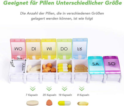 Opret Tablettenbox Deutsch 7 Tage Pillendose Regenbogen Medikamentenbox