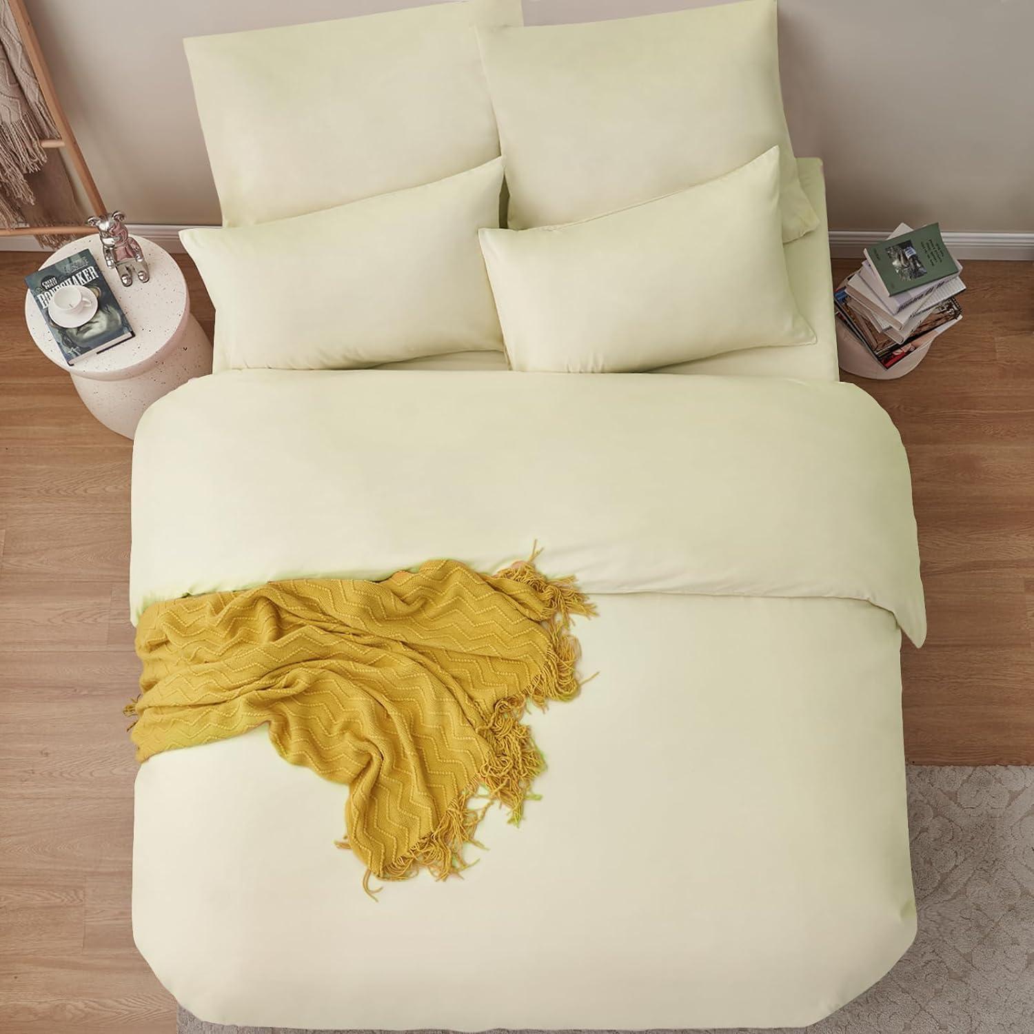 Bettwäsche 220x240 Set Gelb Mikrofaser Weich und Bügelfrei