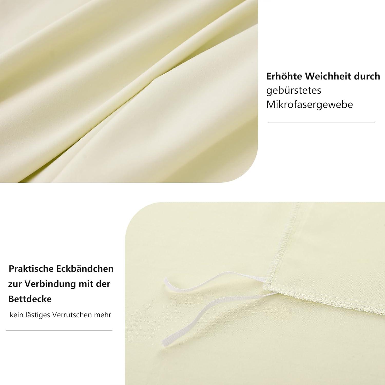 Bettwäsche 200x200 Gelb Mikrofaser Set Kissenbezüge Reißverschluss