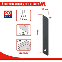 Cuttermesser Set 18mm SK5 20 Ersatzklingen Gummigriff Papier