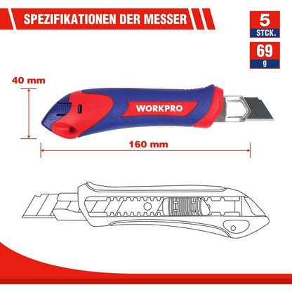 Cuttermesser Set 18mm SK5 20 Ersatzklingen Gummigriff Papier