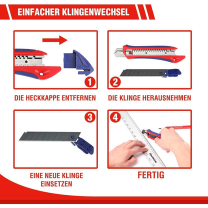 Cuttermesser Set 18mm SK5 20 Ersatzklingen Gummigriff Papier