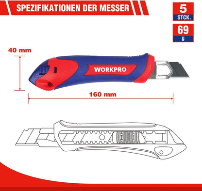 5-teiliges Cuttermesser Set mit 20 zusätzlichen Ersatzklingen
