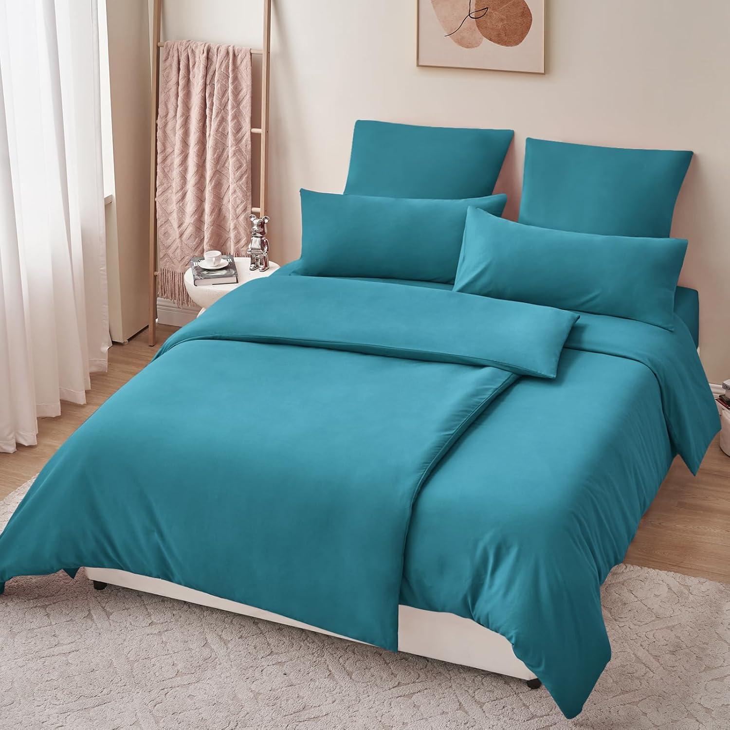 Bettwäsche 135x200 Türkis 4tlg. Mikrofaser Reißverschluss