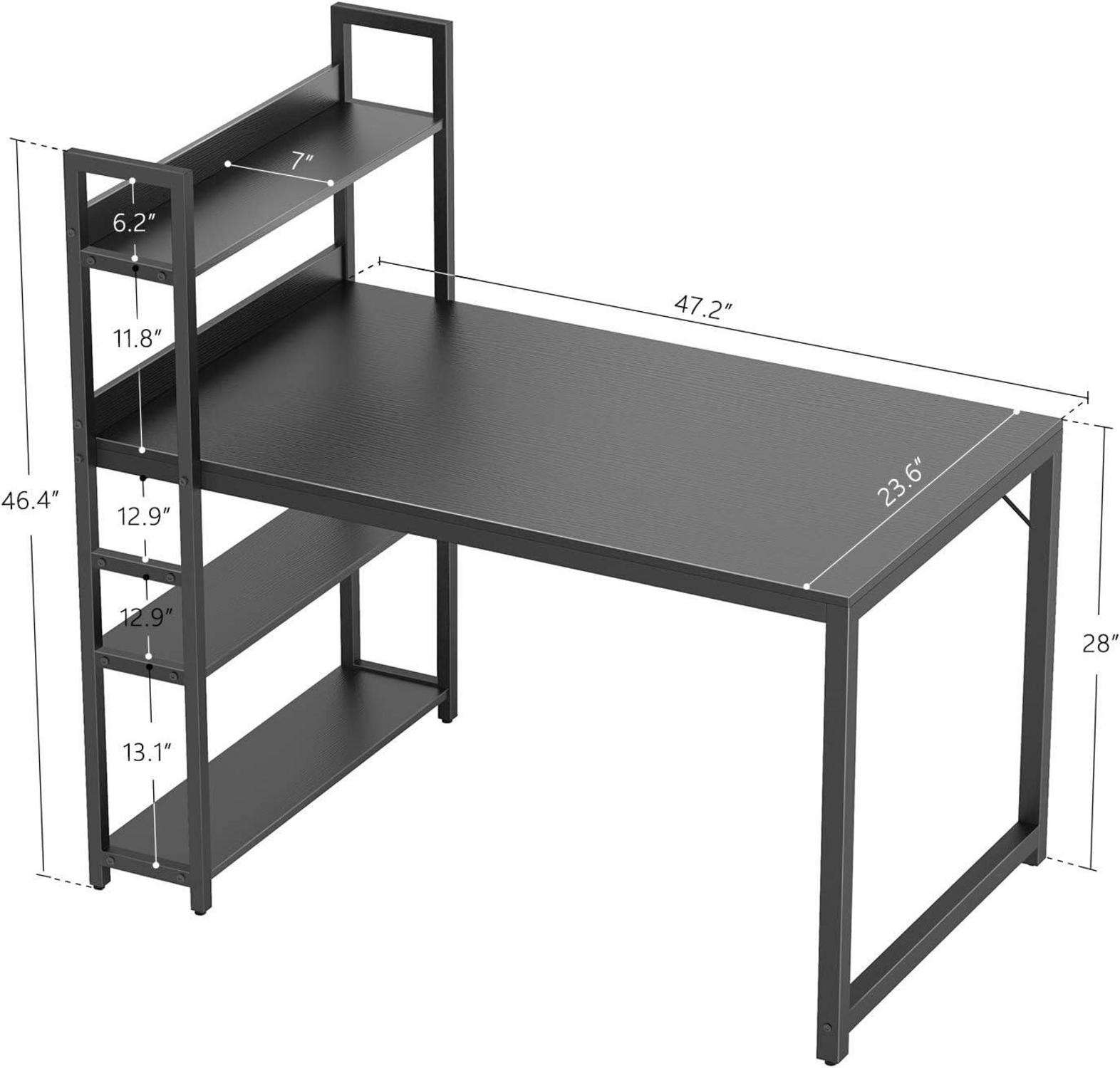 Computertisch mit Regal und Stahlgestell, Schwarz 120 x 60cm