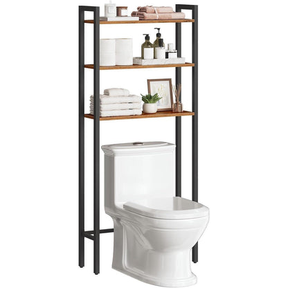 3-stöckiges Toilettenregal, platzsparend, Vintagebraun-Schwarz