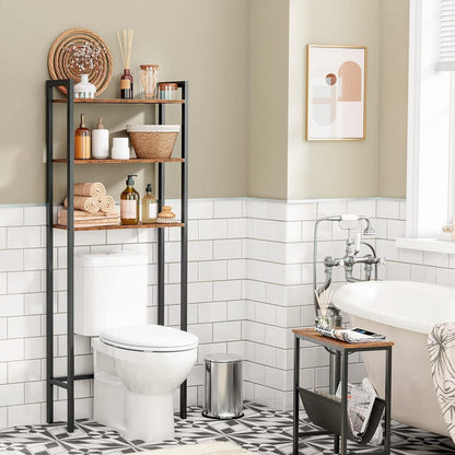 3-stöckiges Toilettenregal, platzsparend, Vintagebraun-Schwarz
