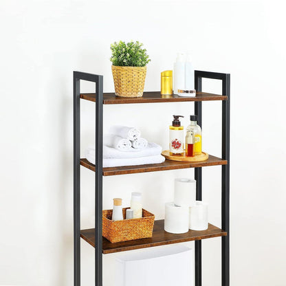 3-stöckiges Toilettenregal, platzsparend, Vintagebraun-Schwarz