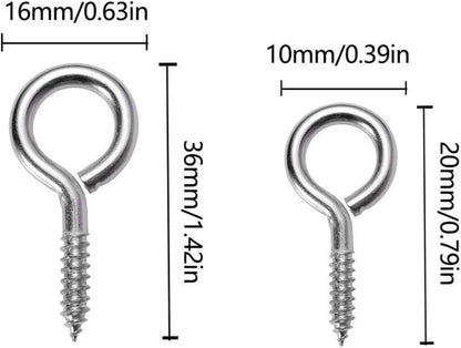 100 Stück kleine Ösenschrauben Augenbolzen Schraubhaken 2 Größen 16x36 mm 10x20