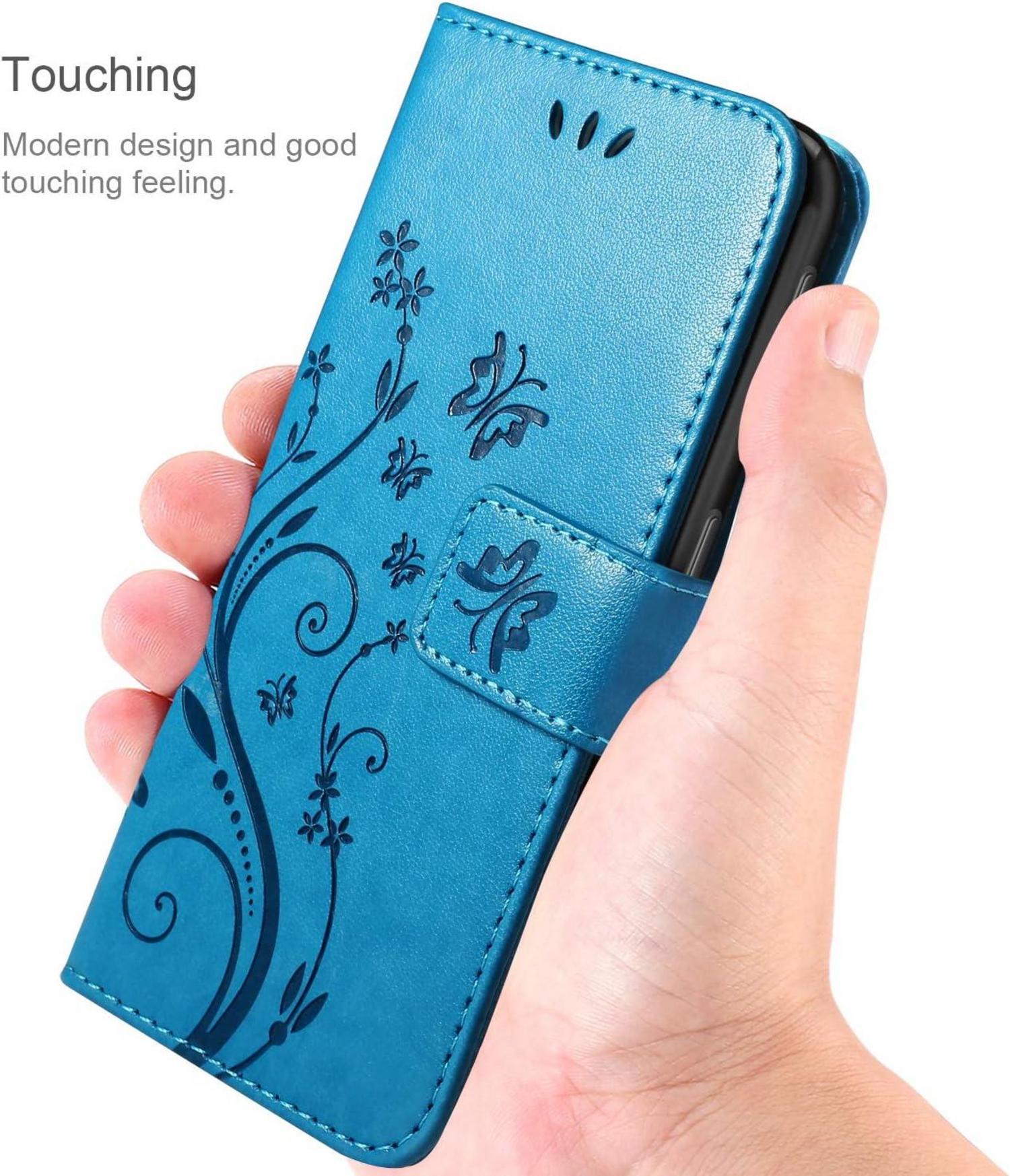 Lederhülle Xiaomi Redmi Note 9 Hülle + Schutzfolie Flip Wallet Blau