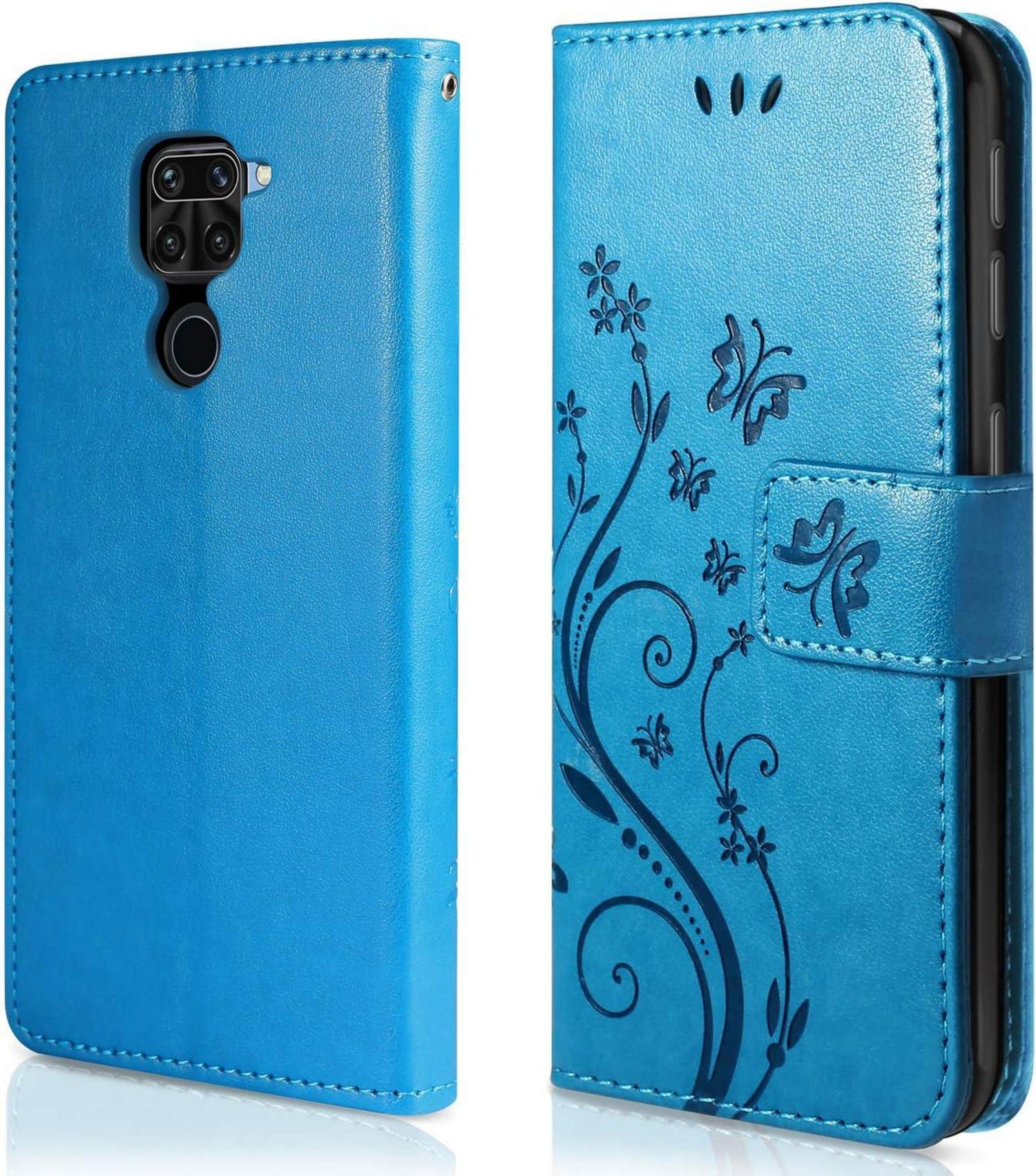 Lederhülle Xiaomi Redmi Note 9 Blau + HD Schutzfolie Flip Wallet Tasche