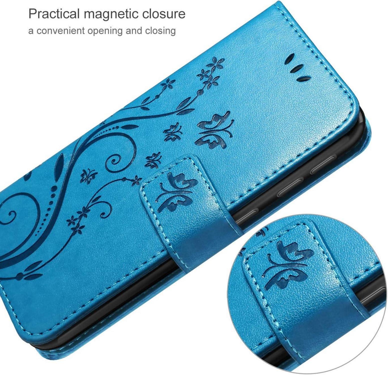 Lederhülle Xiaomi Redmi Note 9 Hülle + Schutzfolie Flip Wallet Blau