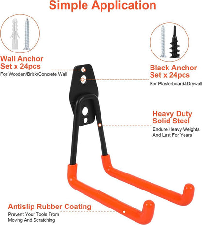 AojSup 12 Stück Schwerlast Doppelhaken Wandhaken Garage Storage Hooks Orange