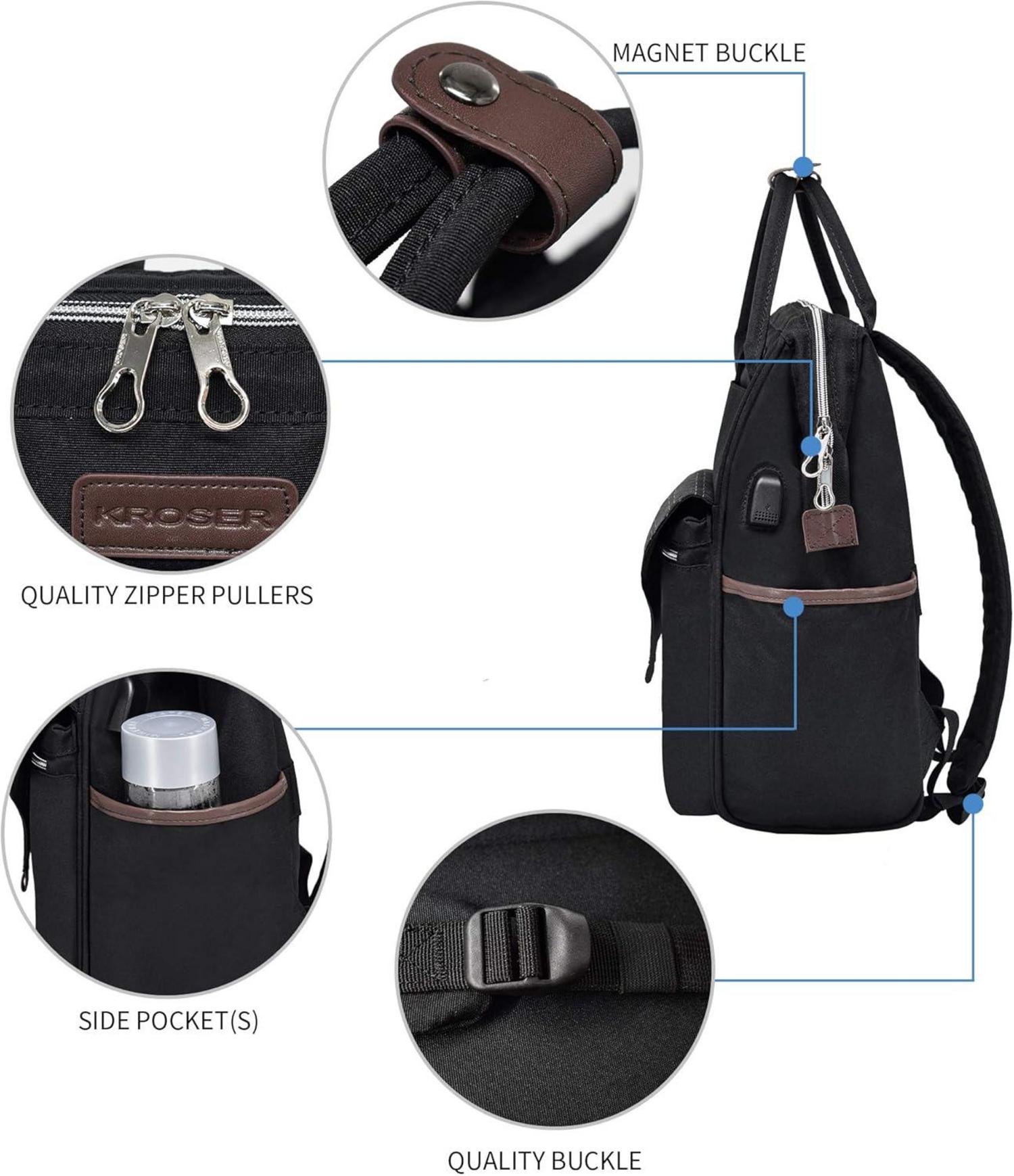 Rucksack Damen 15,6 Zoll Schwarz wasserdicht Daypack Universität