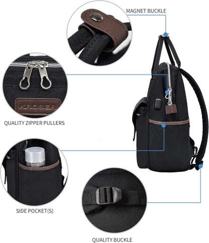 Rucksack Damen 15,6 Zoll Schwarz wasserdicht Daypack Universität