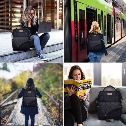 Rucksack Damen 15,6 Zoll Schwarz wasserdicht Daypack Universität