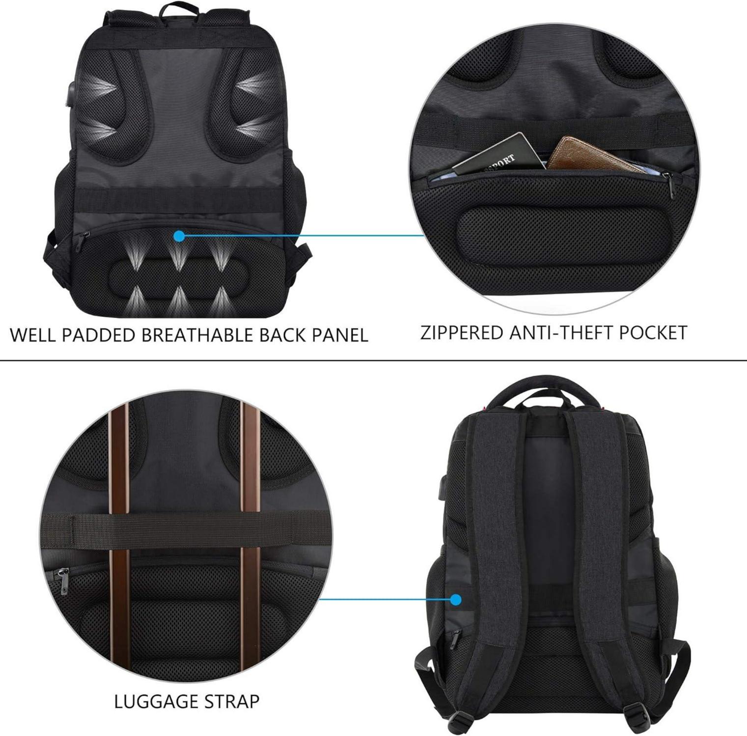 Laptop Rucksack Schulrucksack 15,6 Zoll RFID USB Wasserdicht Schwarz