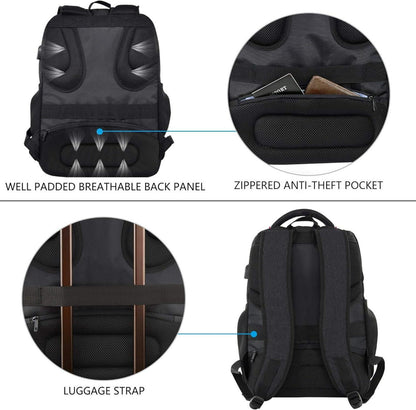 Laptop Rucksack Schulrucksack 15,6 Zoll RFID USB Wasserdicht Schwarz