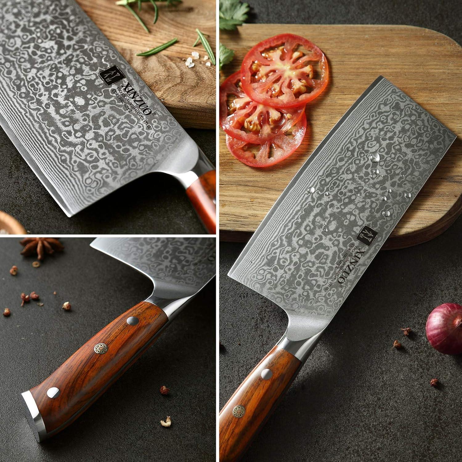 XINZUO Hackmesser Damaststahl 18cm Chinesisches Kochmesser mit Rosewood Griff