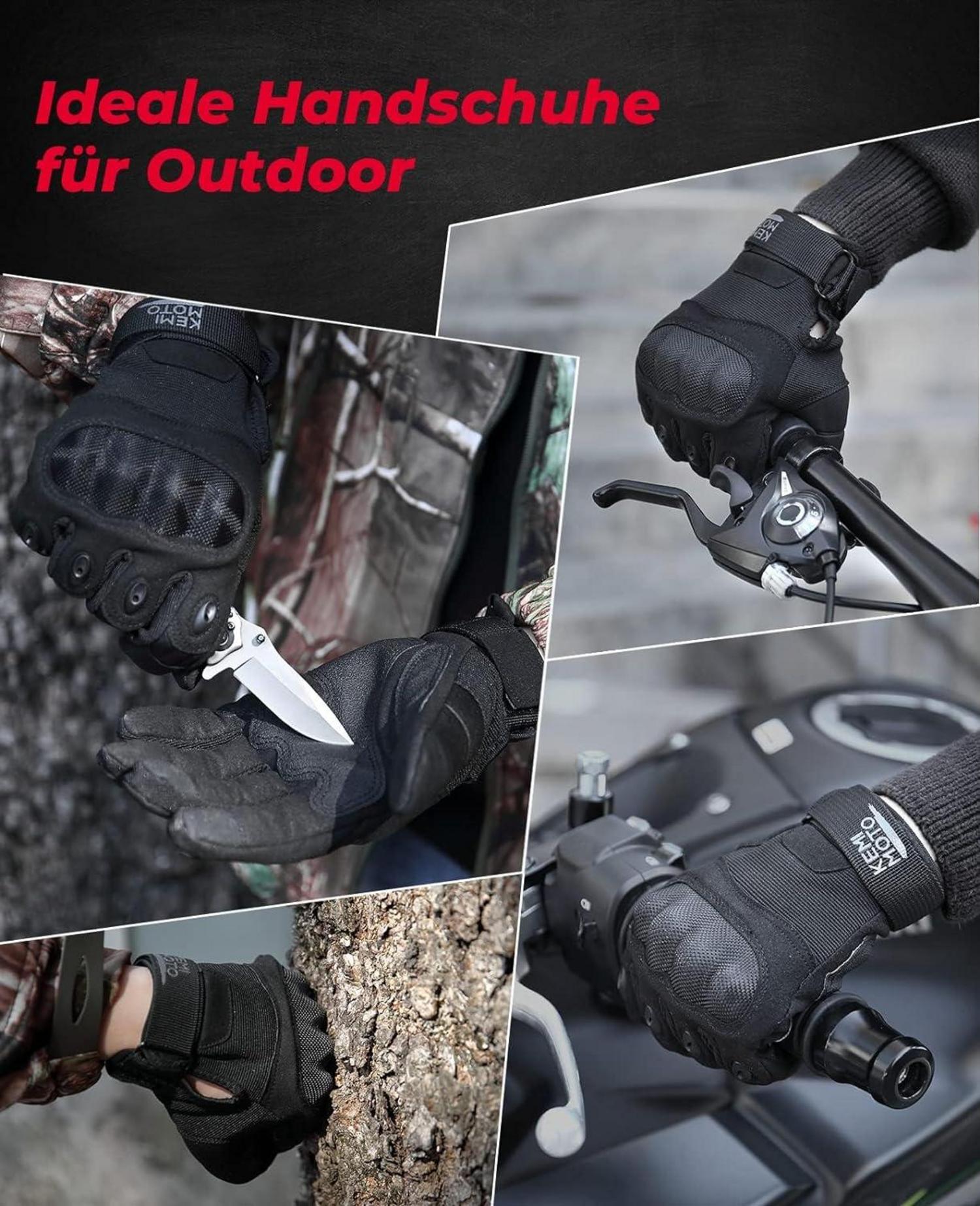 Taktische Motorradhandschuhe mit Kohlefaser Knöchelprotektor Schwarz