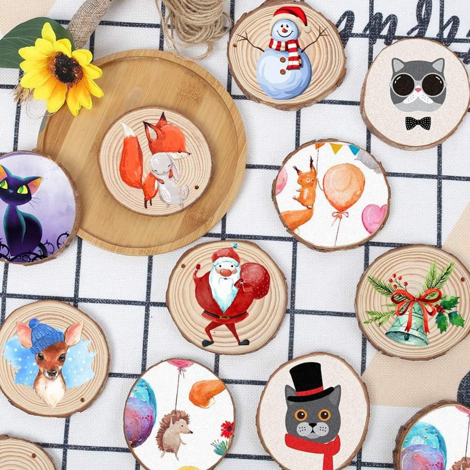 Holzscheiben 36 STK. 7-8 cm DIY Basteln Hochzeit Deko Natur Kiefernholz