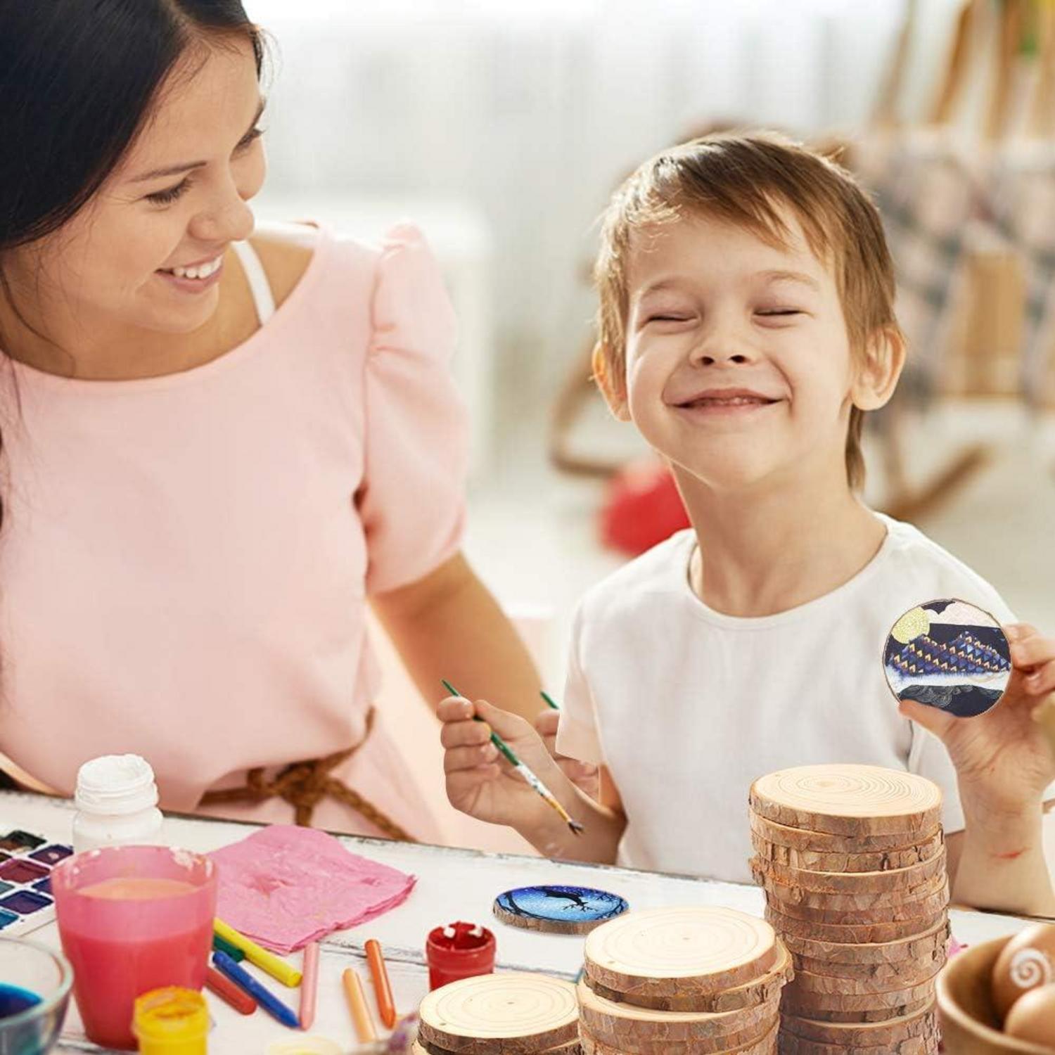 36er Set Holzscheiben zum Basteln 7-8 cm mit Loch Holzkreise DIY Hochzeit