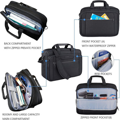 KROSER 18 Zoll Laptop Tasche Erweiterbare Aktentasche Wasserdicht Schwarz