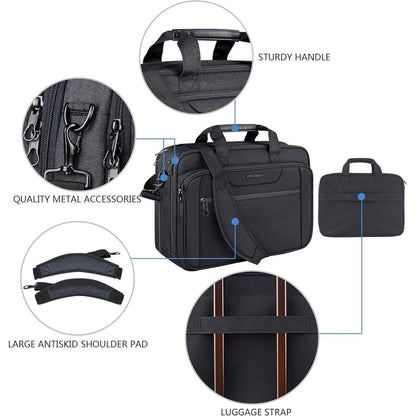 KROSER 18 Zoll Laptop Tasche Erweiterbare Aktentasche Wasserdicht Schwarz
