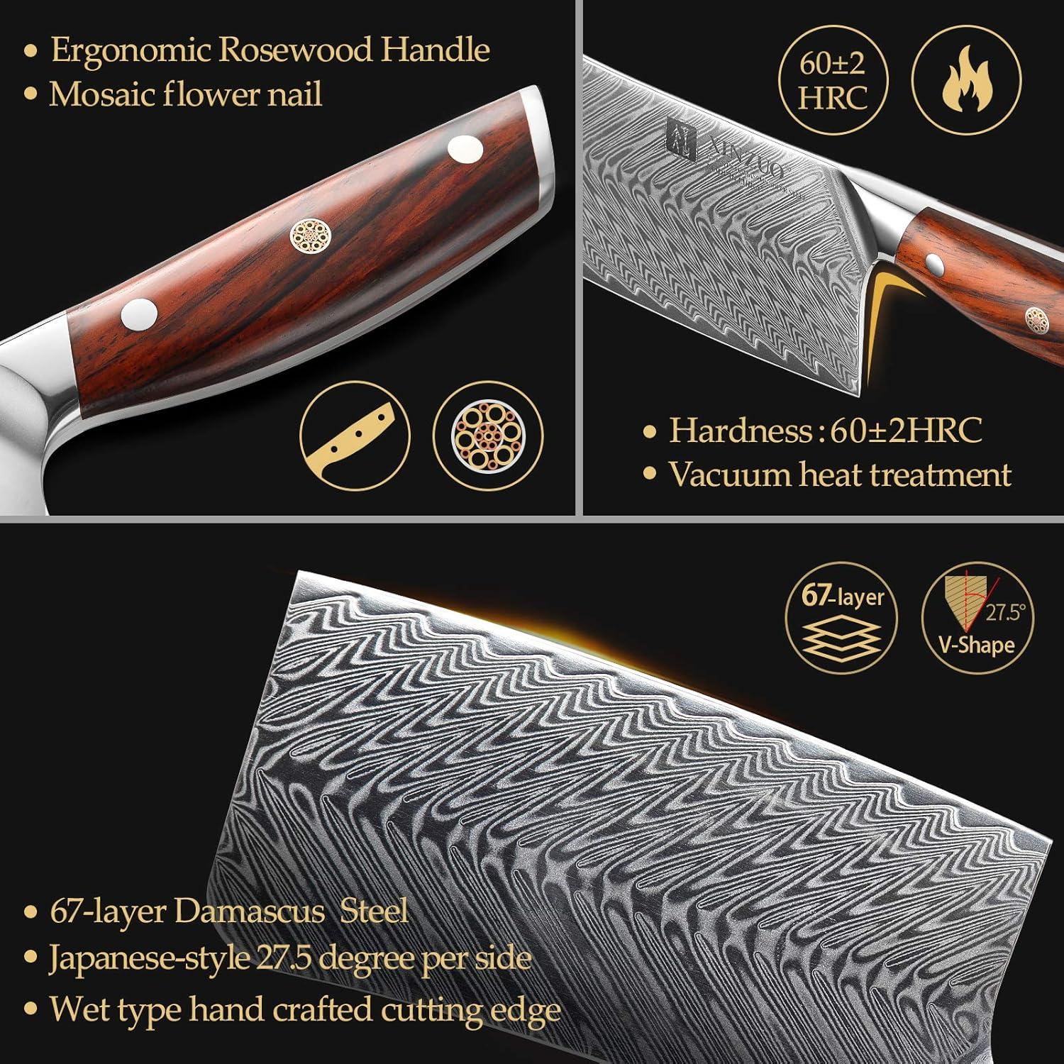 XINZUO Damaststahl 18cm Hackmesser mit Rosenholzgriff - Profi Kochmesser