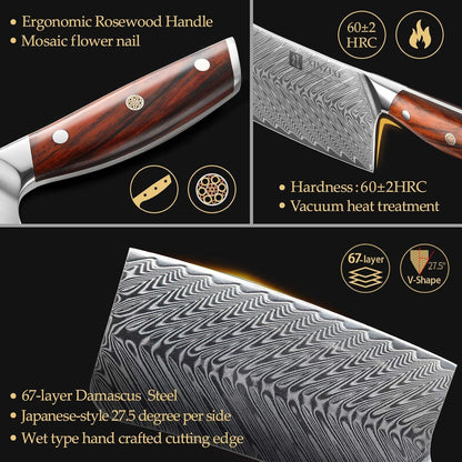 XINZUO Damaststahl 18cm Hackmesser mit Rosenholzgriff - Profi Kochmesser