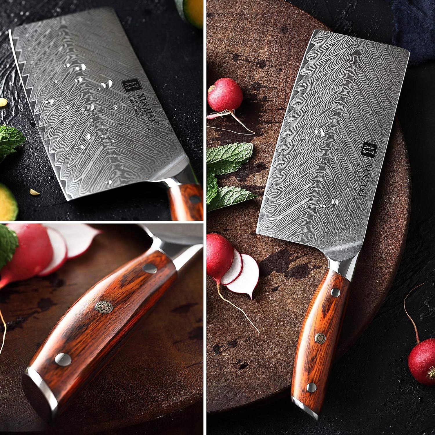 XINZUO Damaststahl 18cm Profi Hackmesser Chinesisches Kochmesser ergonomischer