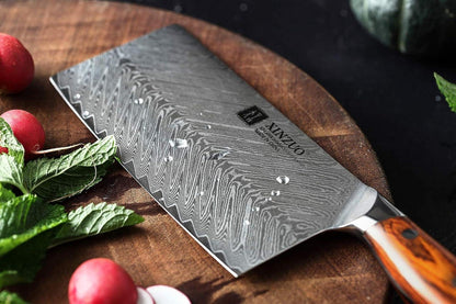 XINZUO Damaststahl 18cm Hackmesser mit Rosenholzgriff - Profi Kochmesser